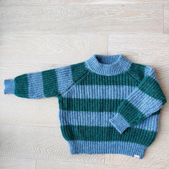 Tinycottons Big Stripes Mockneck Sweater in Blue Grey and Green - Picture 2 of 12